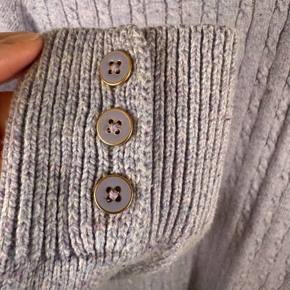 Talbots Women’s S Cable Knit Crewneck Sweater Purple Confetti Button Cuff Preppy - Picture 8 of 8